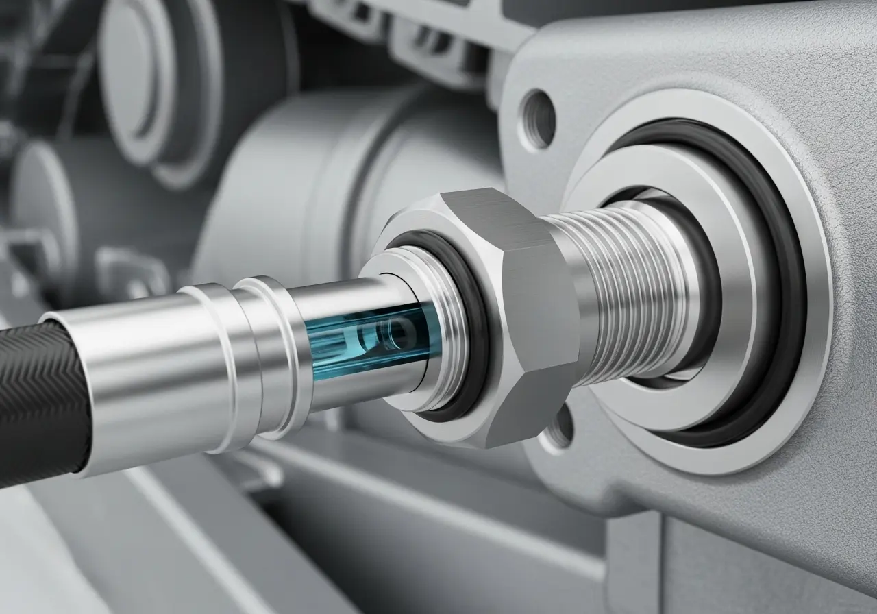 крупный план соединения шланга гидролинии